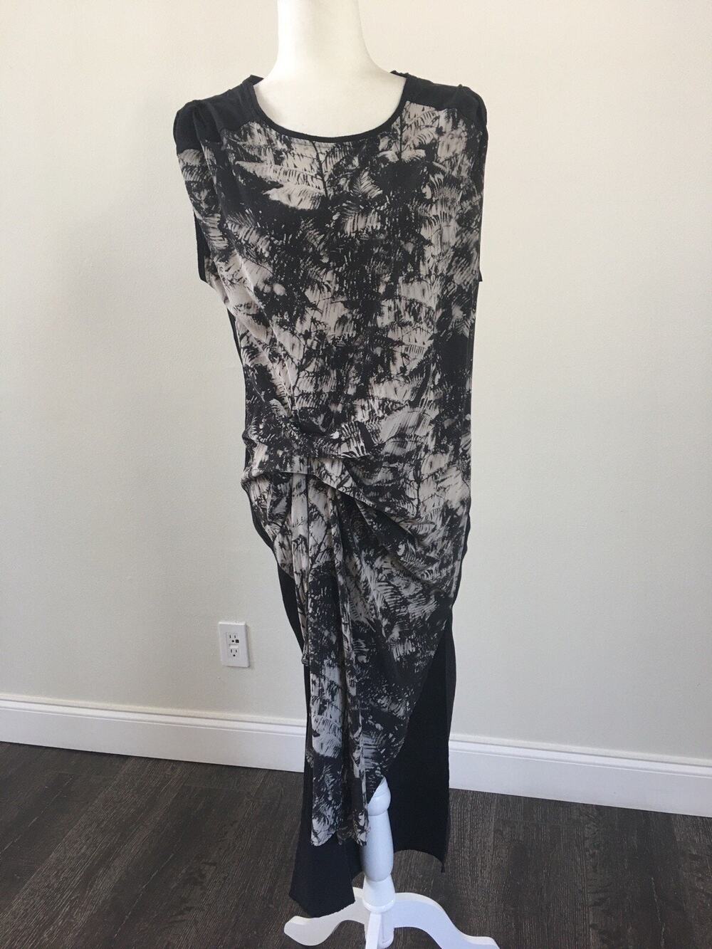 ALLSAINTS Womens Slit Ruched In Front Black Gray Silk Dress Print Dress Sz 6